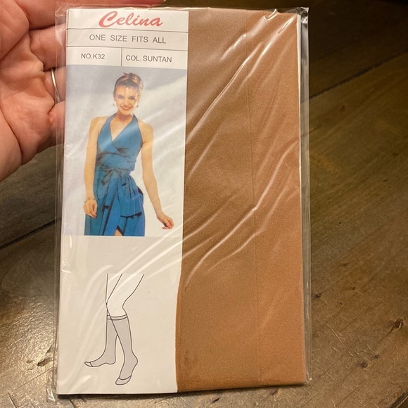 Vintage Celina knee high stockings K32 suntan brand new in package - Picture 1 of 2